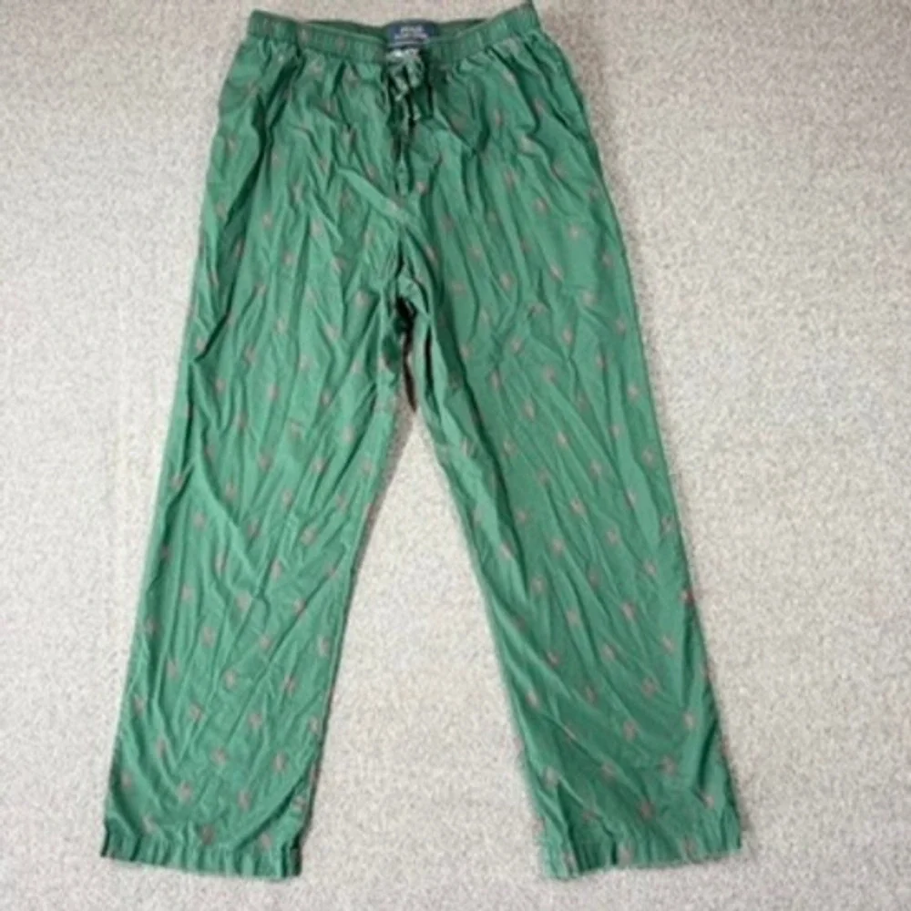 Polo Ralph Lauren Mens Pajama Pants Green All Over Pony Logo Sleepwear Large